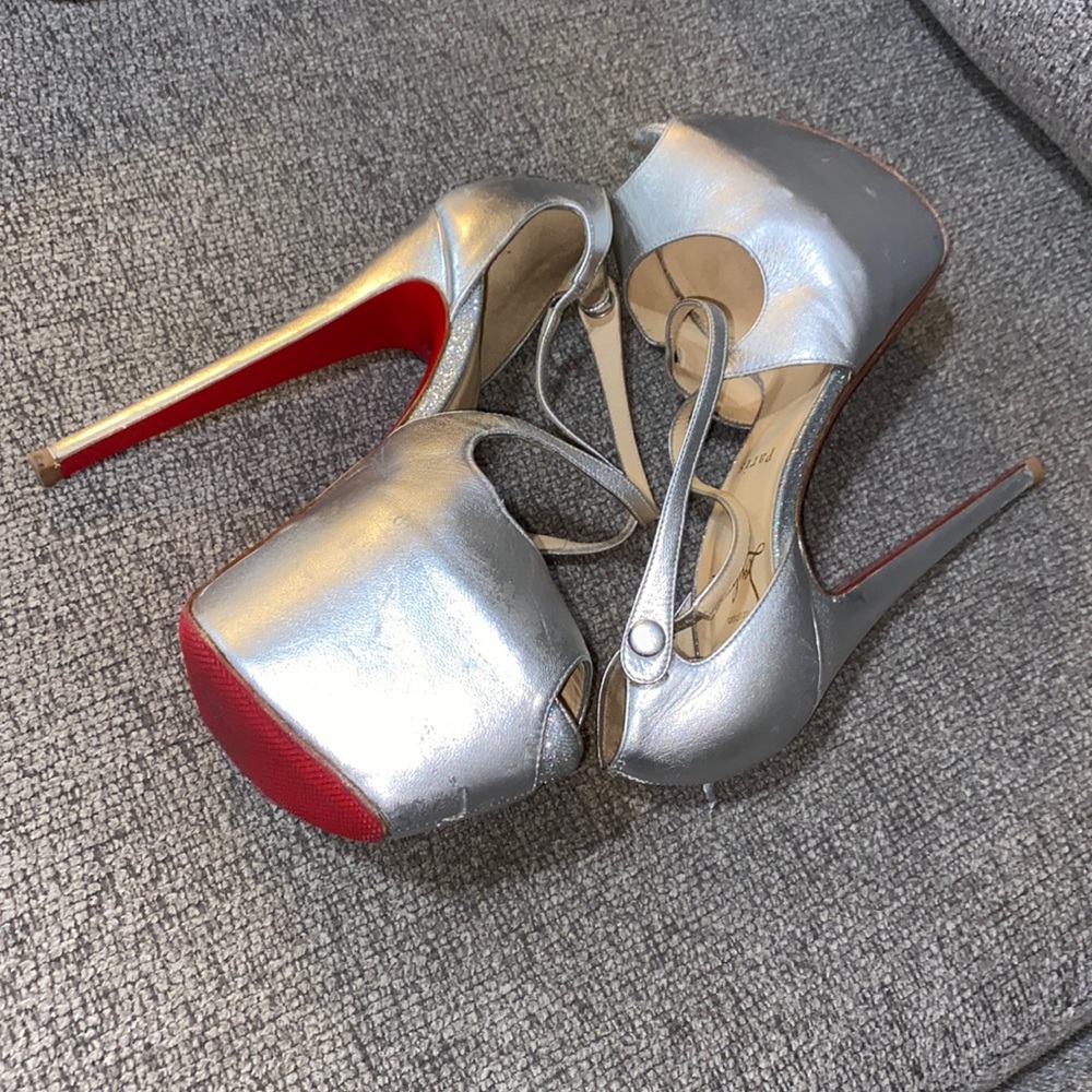Christian Louboutin Metallic Silver Heels with Iconic Red Soles